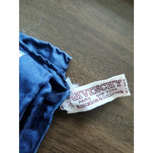 Vtg 60s Givenchy 100% Silk Scarf Robinson 45” x 15” Blue Turquoise White Red - Picture 7 of 10